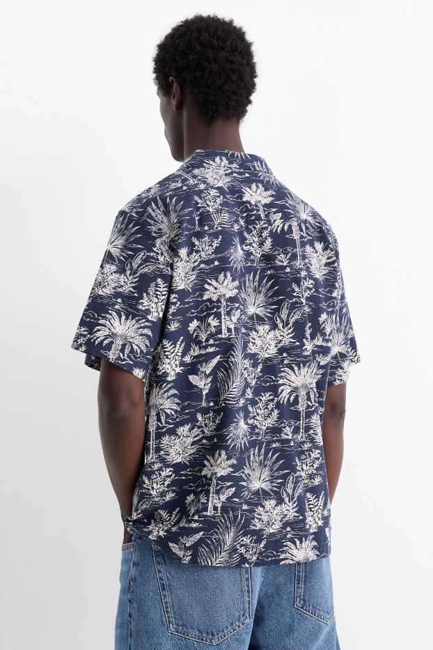 Pánské - Košile - regular fit - klopový límec - se vzorem - tmavomodrá