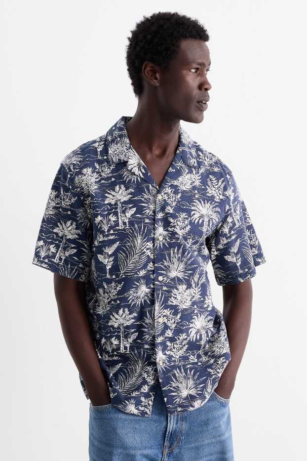 Pánské - Košile - regular fit - klopový límec - se vzorem - tmavomodrá