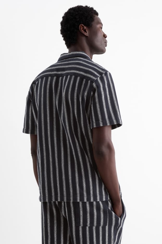 Pánské - Košile - regular fit - klopový límec - pruhovaná - strukturovaná - tmavomodrá