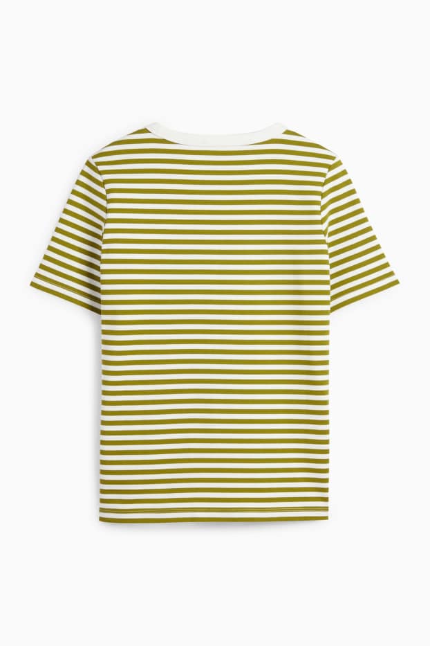 Dames - T-shirt - regular fit - gestreept - groen / crème wit