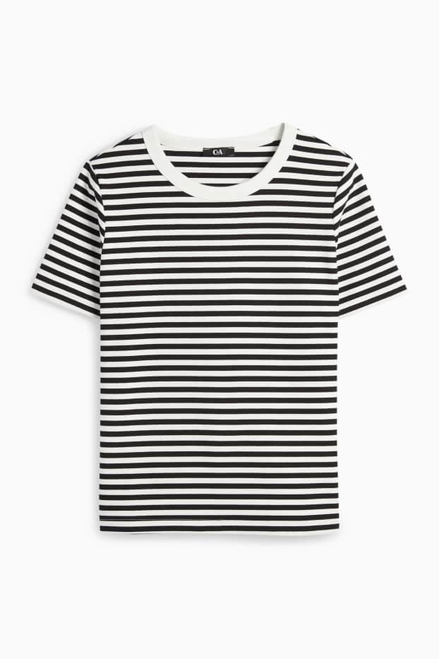 Donna - T-shirt - regular fit - a righe - nero / bianco