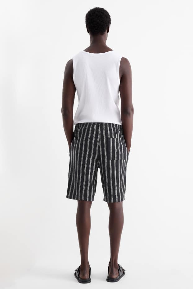 Hommes - Short - à rayures - finition texturée - bleu foncé