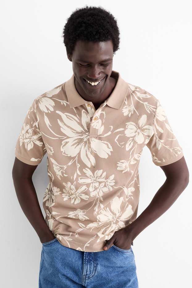 Herren - Poloshirt - gemustert - weiß / beige