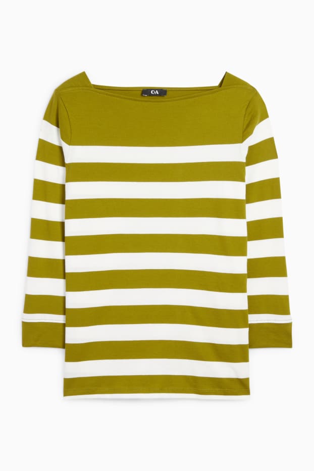 Women - Long sleeve top - striped - green