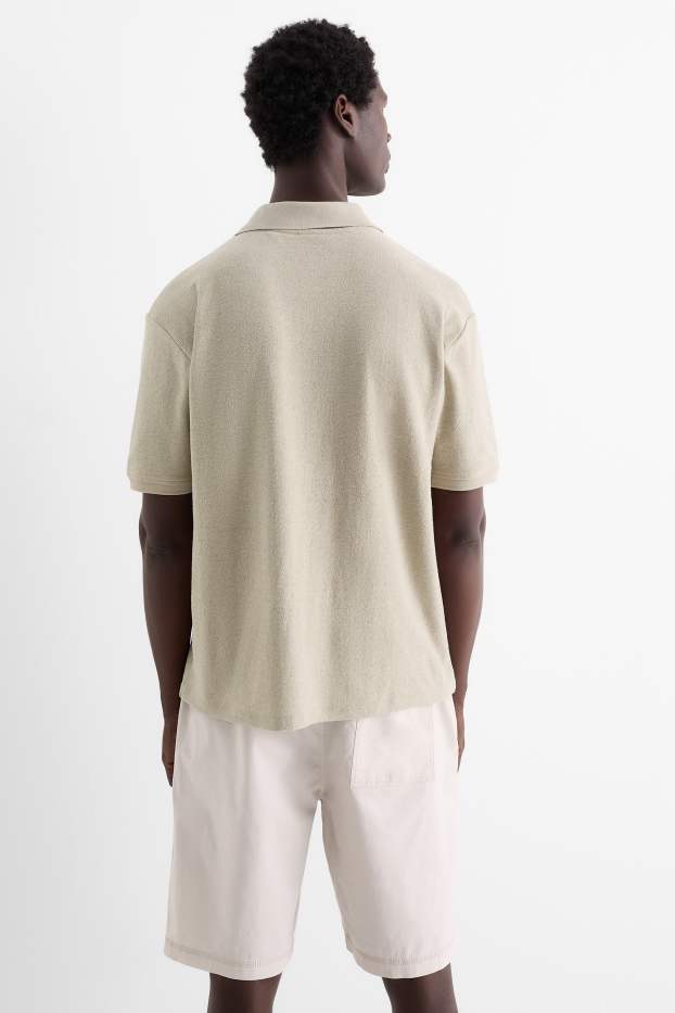 Men - Polo shirt - regular fit - textured - taupe
