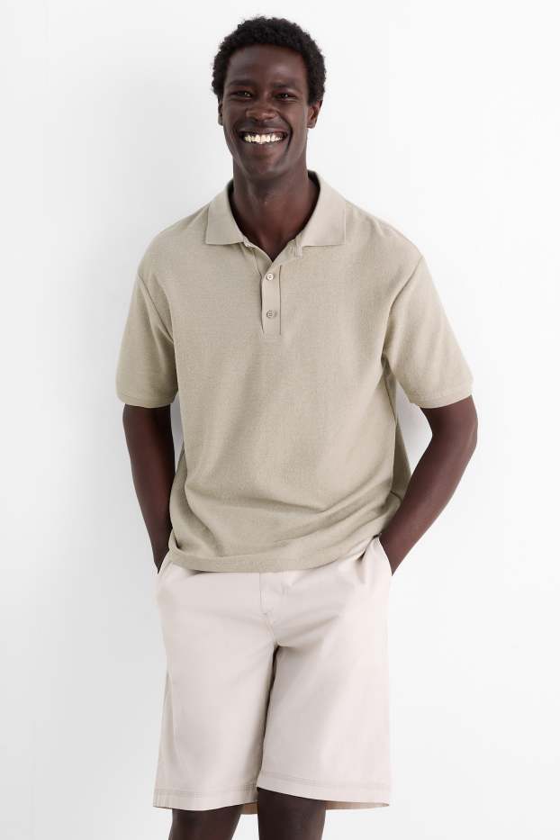 Men - Polo shirt - regular fit - textured - taupe