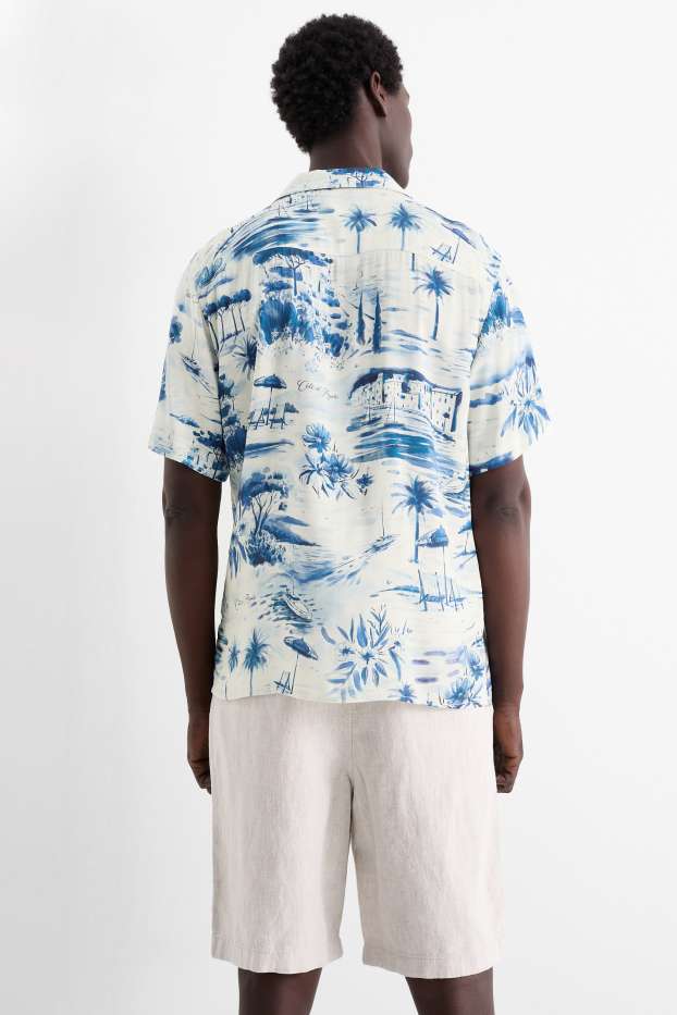 Hommes - Chemise - relaxed fit - col à revers - à motif - blanc / bleu clair