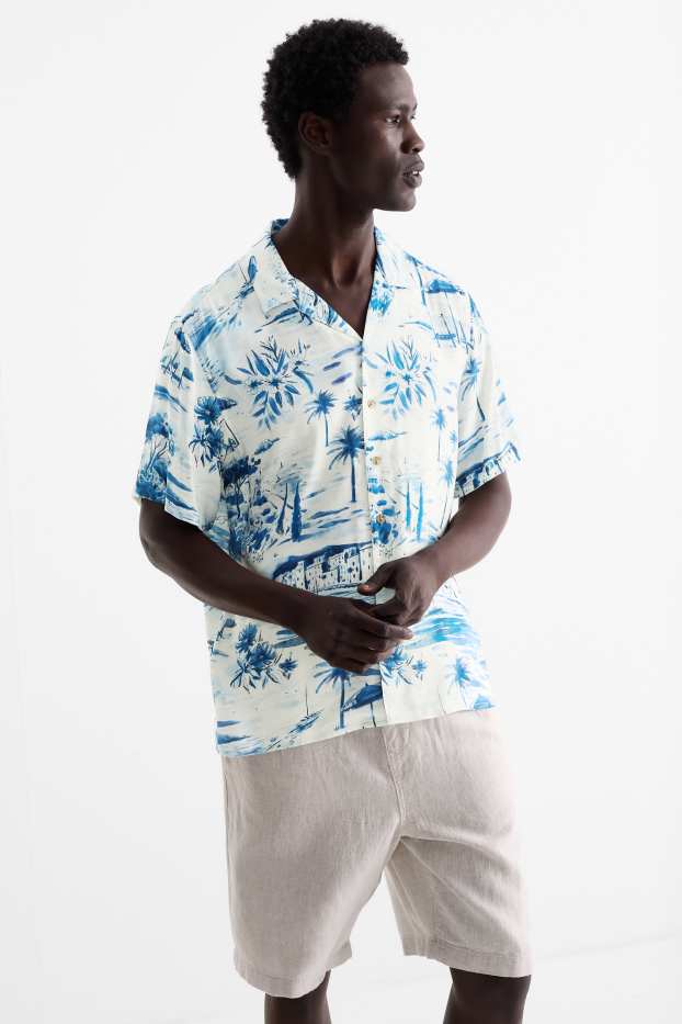 Hommes - Chemise - relaxed fit - col à revers - à motif - blanc / bleu clair