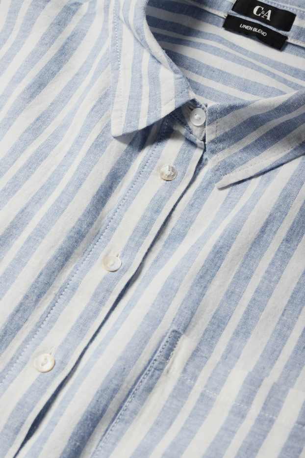 Damen - Bluse - Leinen-Mix - gestreift - weiß / hellblau