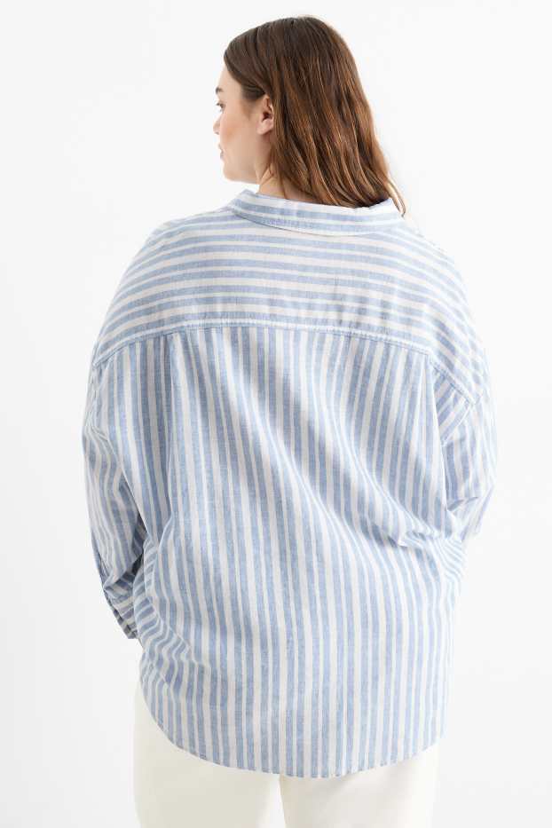 Damen - Bluse - Leinen-Mix - gestreift - weiß / hellblau