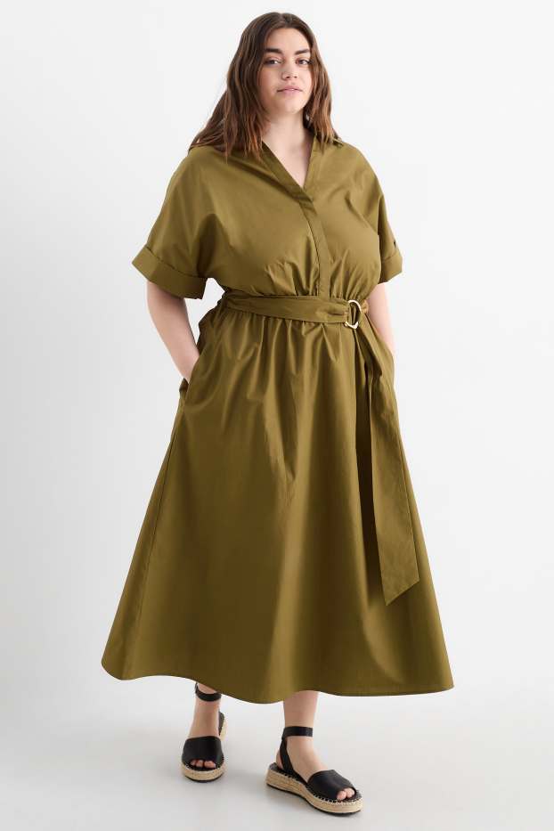 Femmes - Robe-chemisier à ceinture - kaki