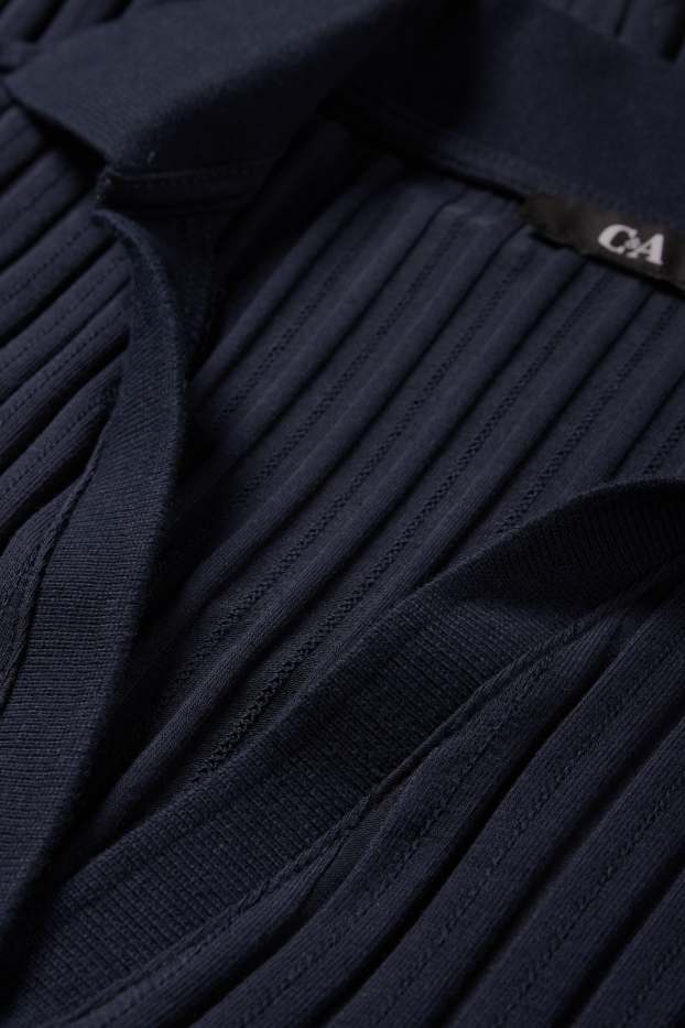 Dona - Samarreta de màniga curta amb coll en punta - regular fit - acanalada - blau fosc