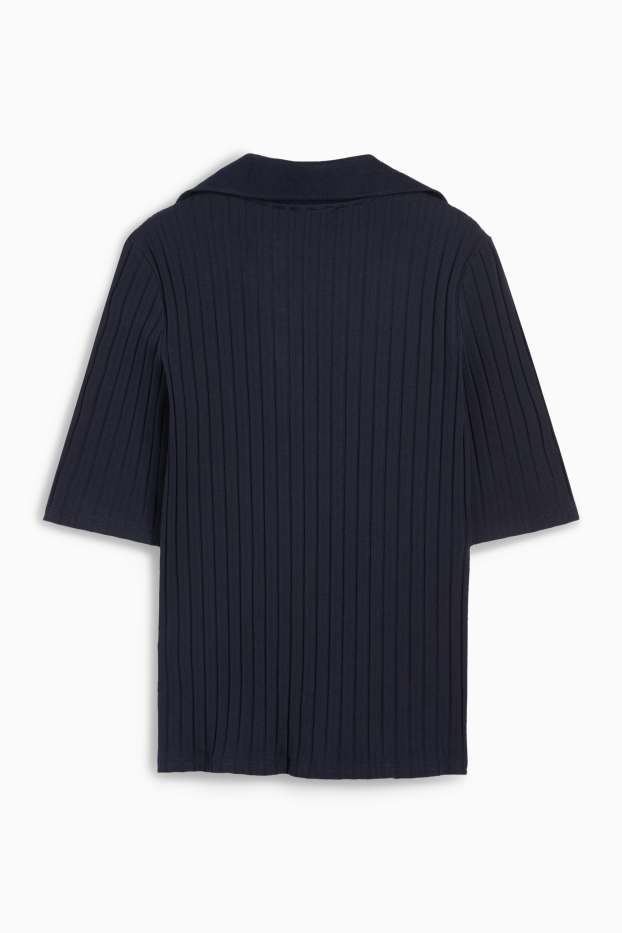 Dona - Samarreta de màniga curta amb coll en punta - regular fit - acanalada - blau fosc