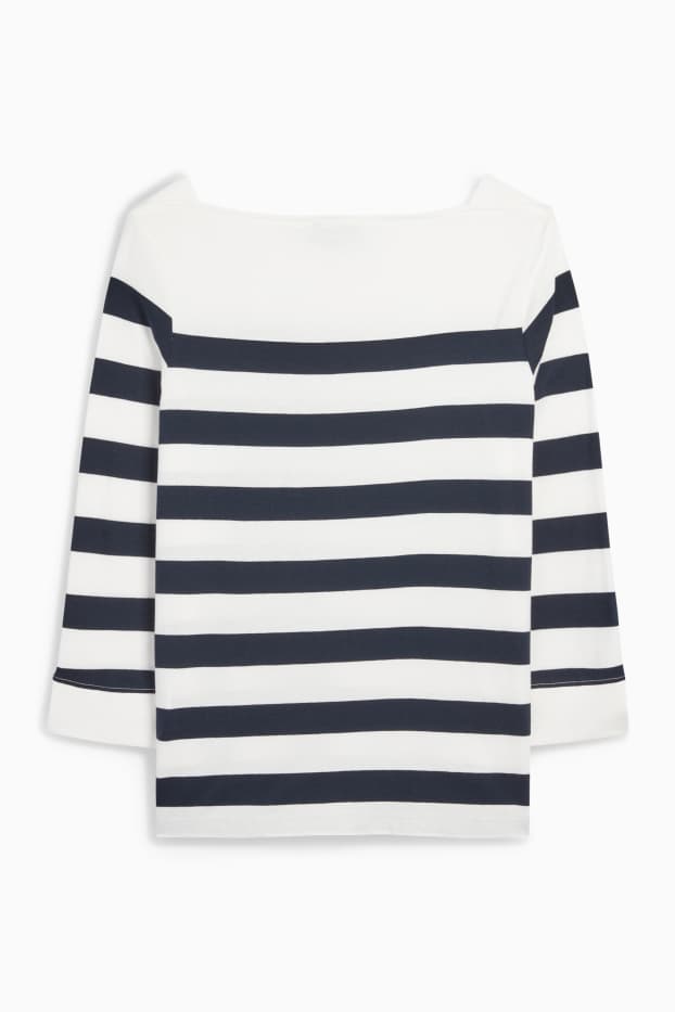 Damen - Langarmshirt - gestreift - weiss / schwarz