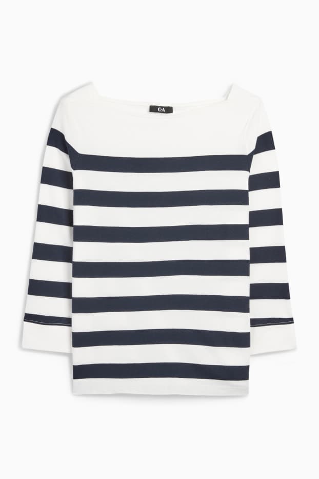 Damen - Langarmshirt - gestreift - weiss / schwarz