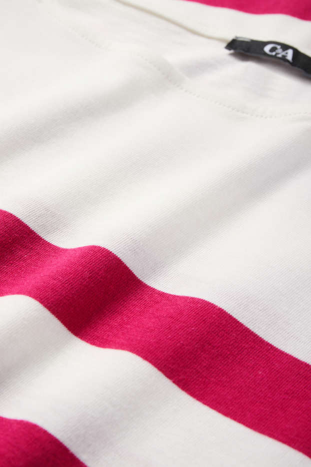 Damen - Langarmshirt - gestreift - weiss / pink