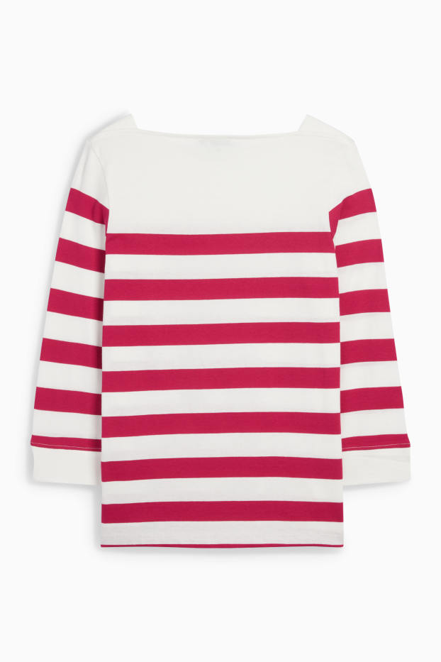 Damen - Langarmshirt - gestreift - weiss / pink