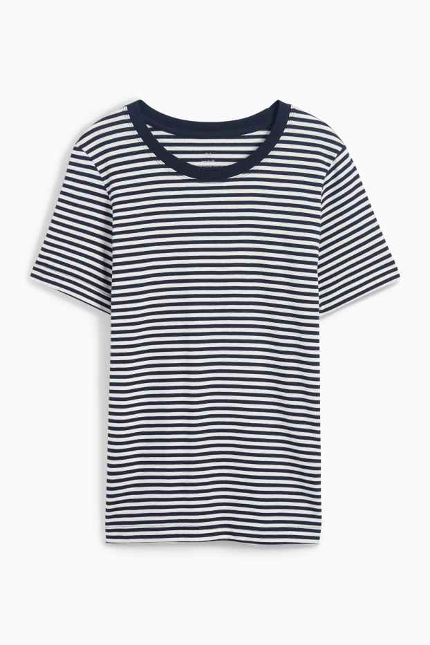 Damen - T-Shirt - Regular Fit - gestreift - dunkelblau / weiß