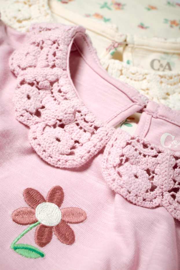 Kinderen: meisjes - Set van 2 - bloem - T-shirt - roze / beige