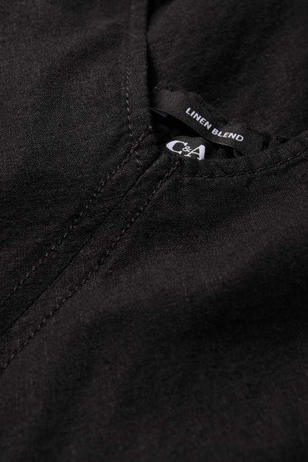 Femmes - Robe à col en V - lin mélangé - noir