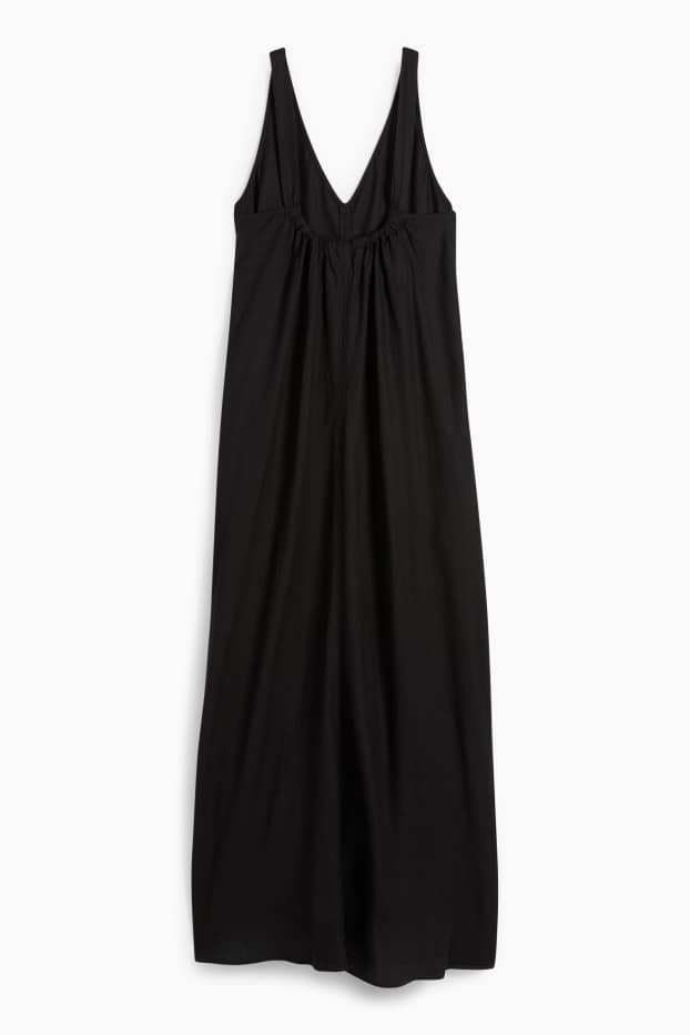 Femmes - Robe à col en V - lin mélangé - noir