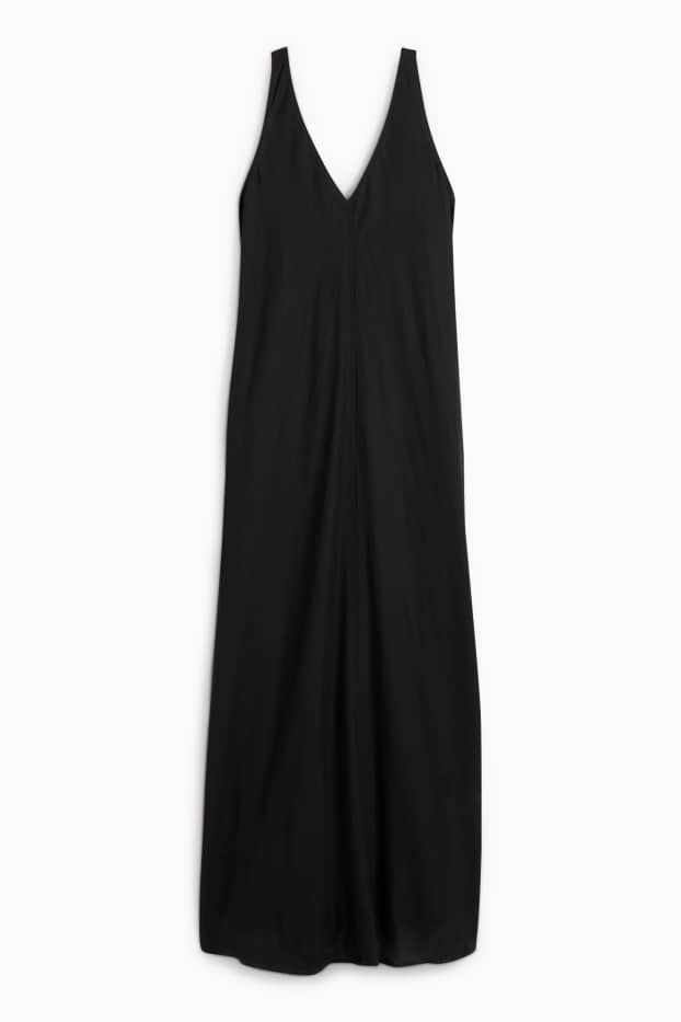 Femmes - Robe à col en V - lin mélangé - noir