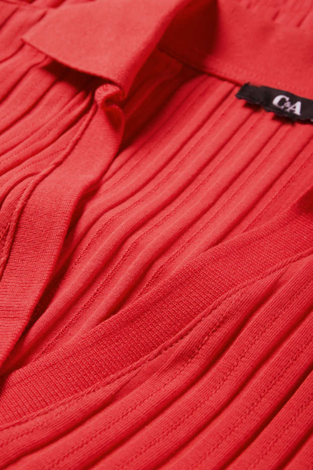 Women - V-neck T-shirt - regular fit - ribbed - red