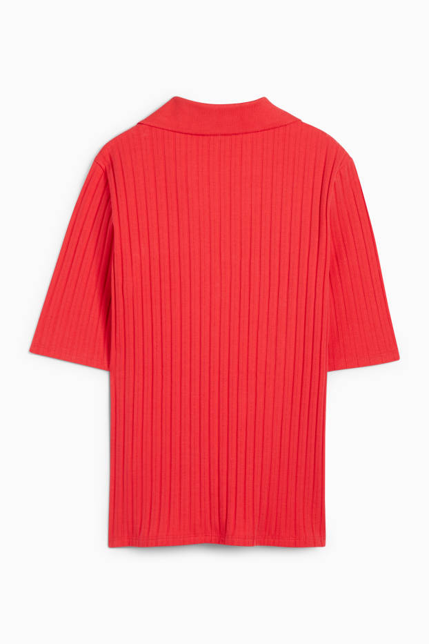 Women - V-neck T-shirt - regular fit - ribbed - red