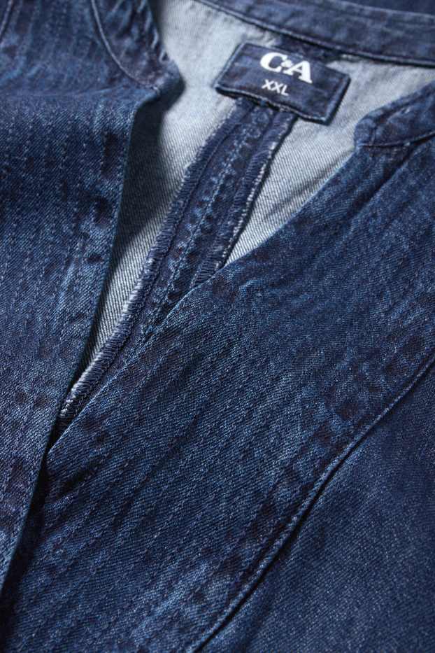 Women - V-neck denim kaftan - denim-dark blue