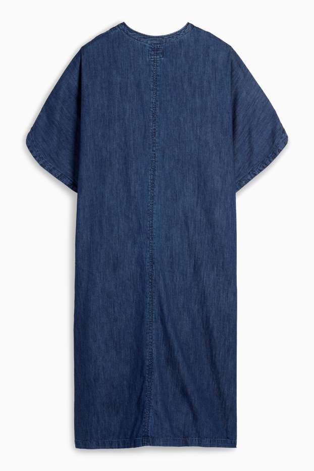 Women - V-neck denim kaftan - denim-dark blue