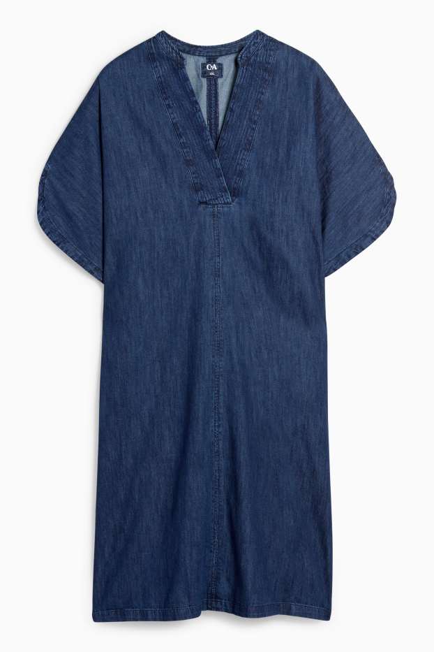 Women - V-neck denim kaftan - denim-dark blue