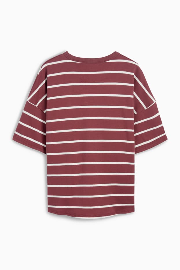 Dames - T-shirt - oversized - gestreept - bordeaux