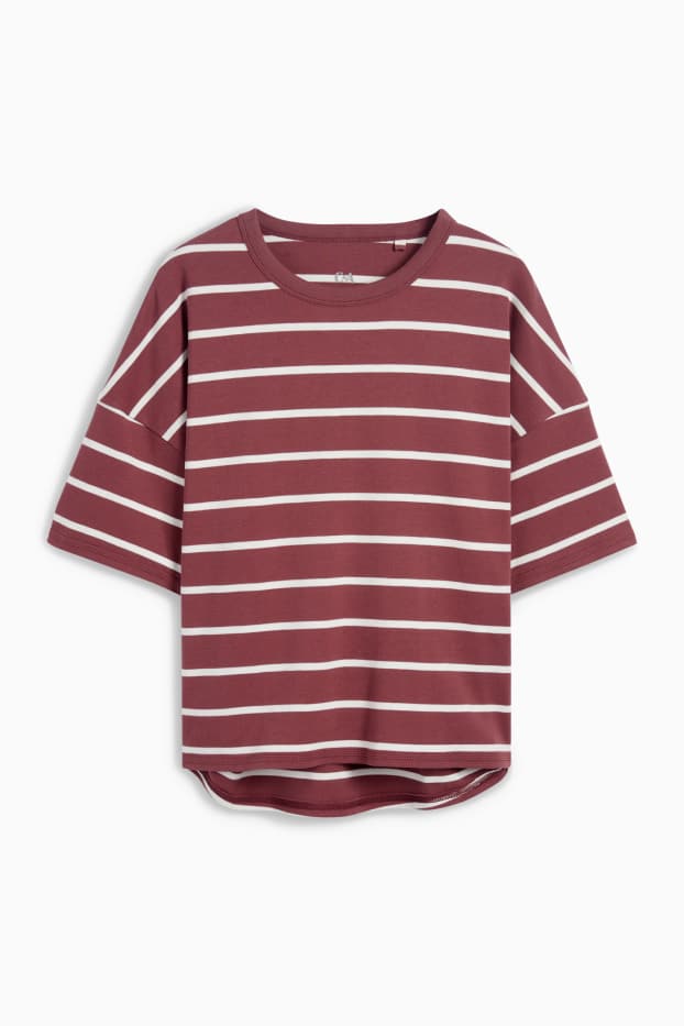 Dames - T-shirt - oversized - gestreept - bordeaux