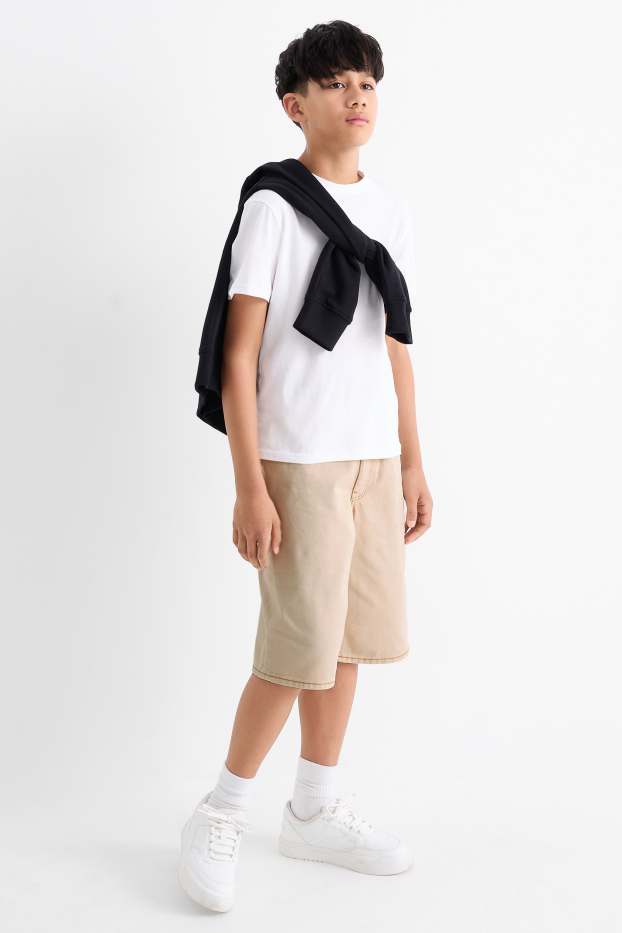 Děti - chlapci - Džínové bermudy - béžová