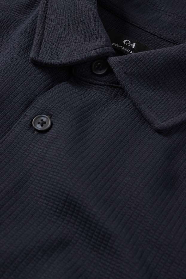 Heren - Overhemd - relaxed fit - kent - met structuur - donkerblauw