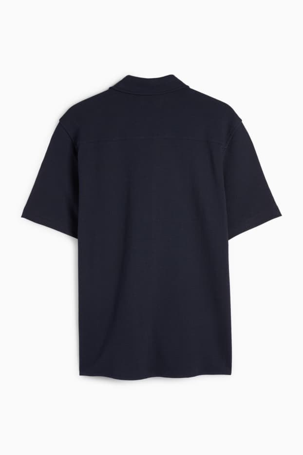 Heren - Overhemd - relaxed fit - kent - met structuur - donkerblauw