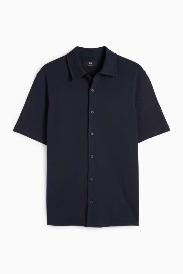 Heren - Overhemd - relaxed fit - kent - met structuur - donkerblauw