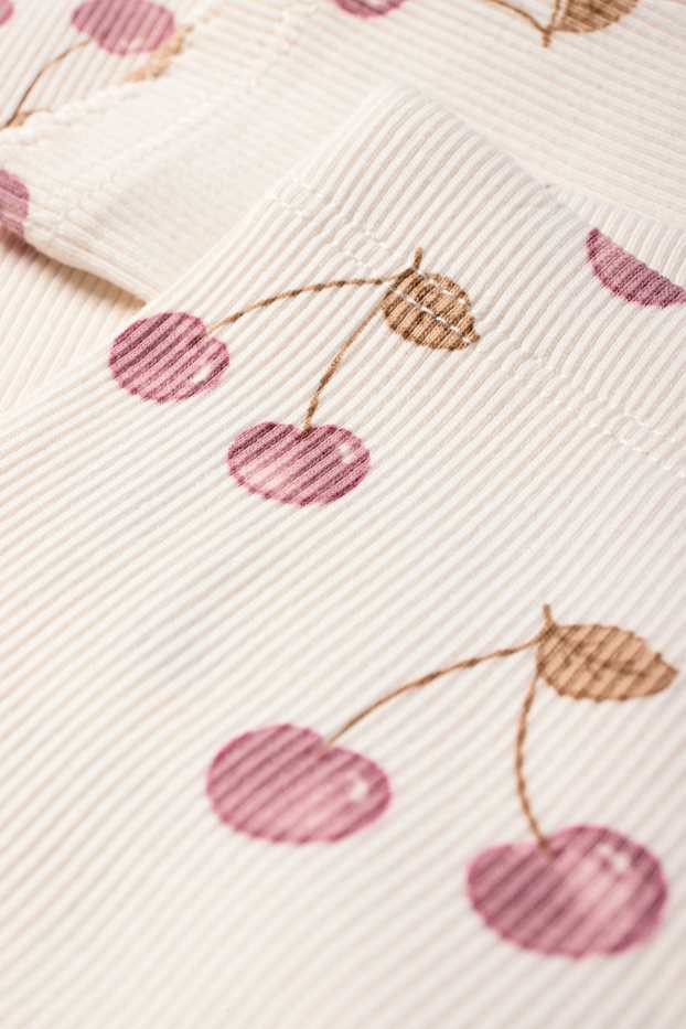 Bébés filles - Cerise - leggings bébé - finition côtelée - blanc crème