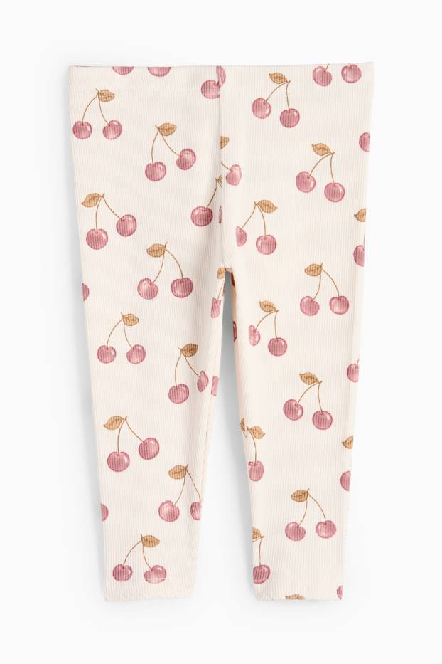 Bébés filles - Cerise - leggings bébé - finition côtelée - blanc crème