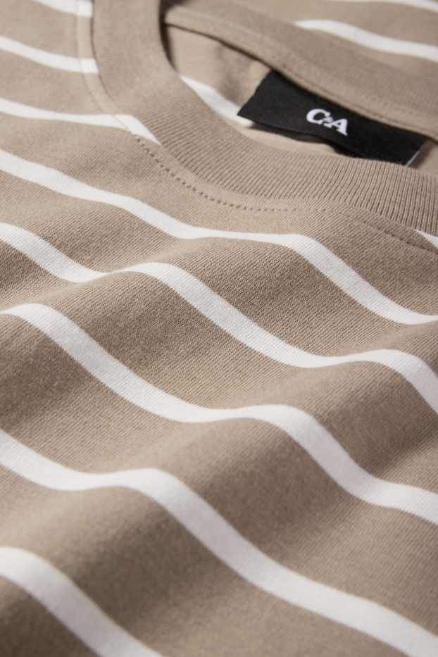 Hommes - T-shirt - regular fit - à rayures - taupe