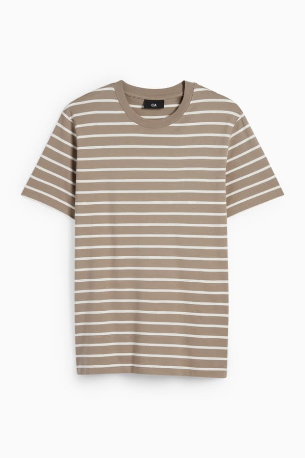 Hommes - T-shirt - regular fit - à rayures - taupe