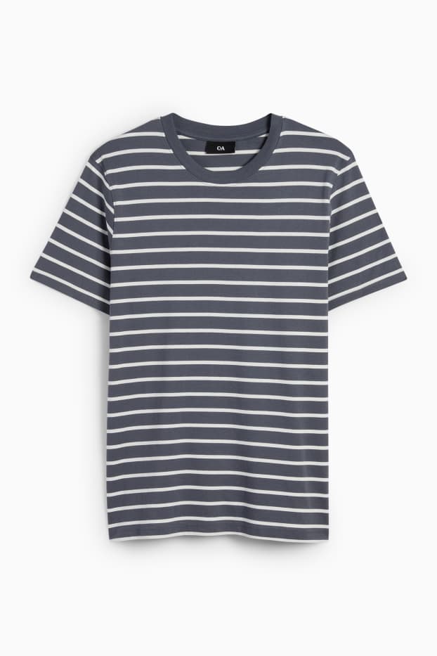 Hommes - T-shirt - regular fit - à rayures - gris foncé