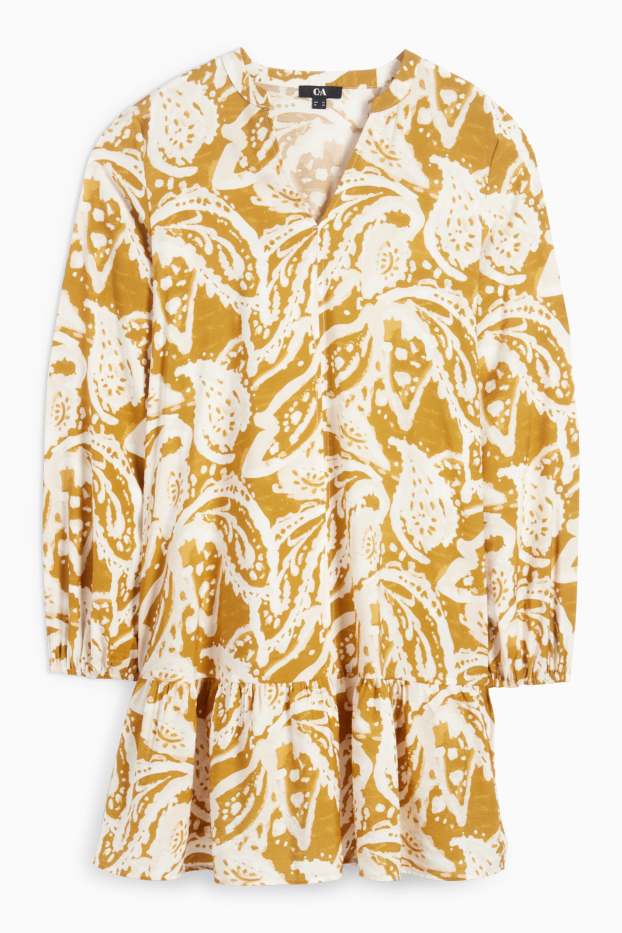 Women - V-neck dress - patterned - dark orange