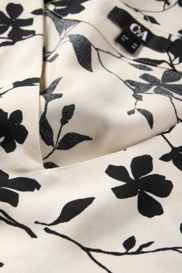 Dames - Blouse met volants - gebloemd - zwart / beige
