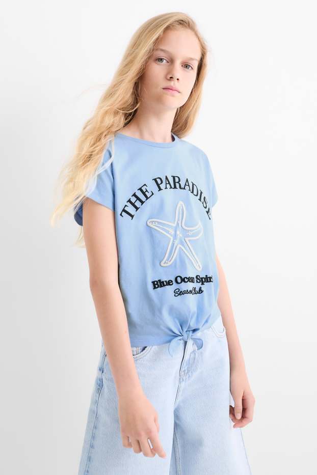 Copii - Fete - Stea de mare - tricou cu mânecă scurtă cu nod - albastru deschis