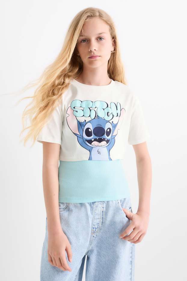 Kinder Mädchen - Lilo & Stitch - Set - Kurzarmshirt und Top - 2 teilig - cremeweiss