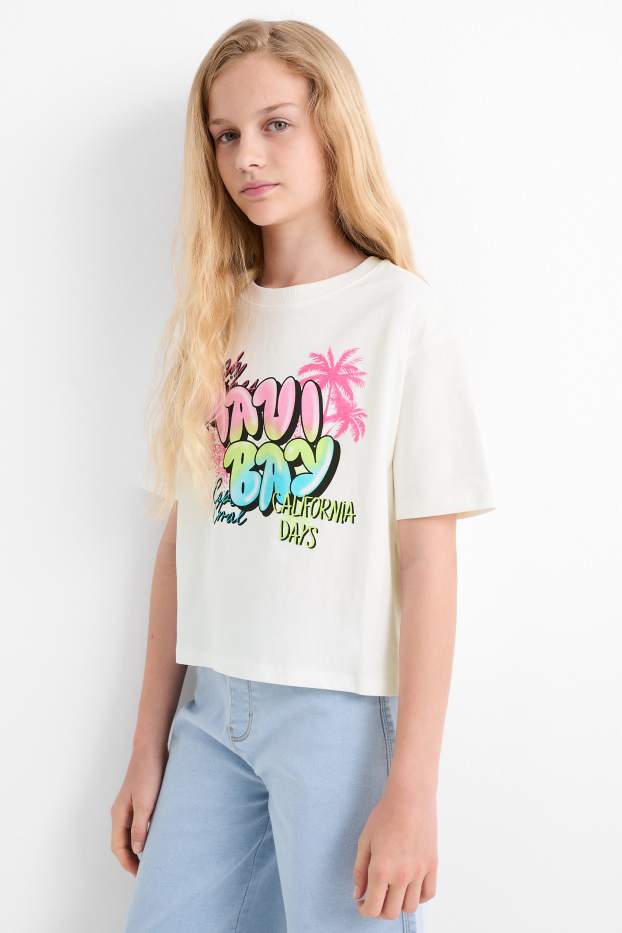 Kinderen: meisjes - Set van 2 - graffiti - T-shirt - zwart / wit