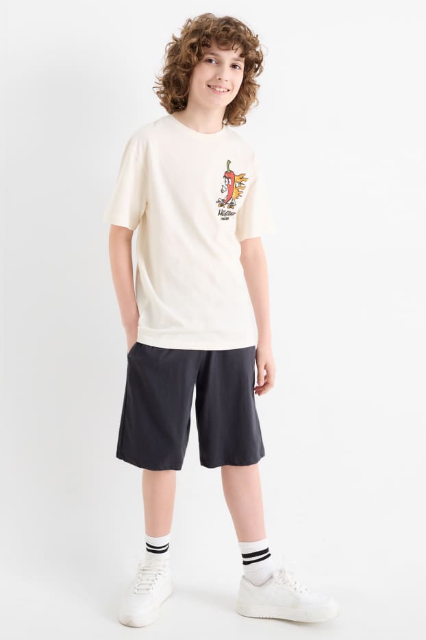 Kinderen: jongens - Skater chili - set - T-shirt en shorts - 2-delig - crème wit