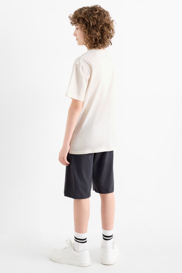 Kinderen: jongens - Skater chili - set - T-shirt en shorts - 2-delig - crème wit