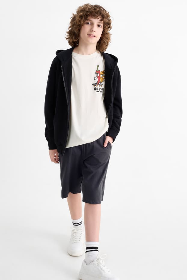 Kinderen: jongens - Skater chili - set - T-shirt en shorts - 2-delig - crème wit